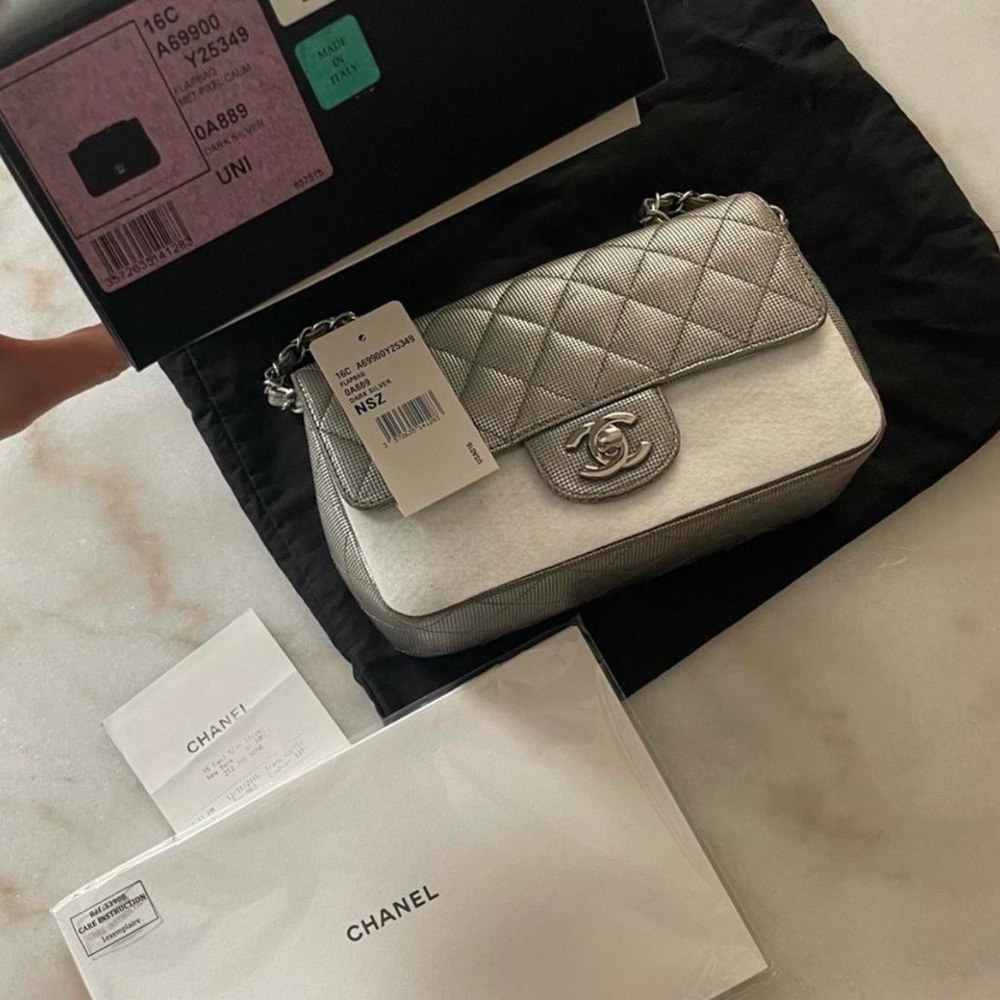 Chanel silver small flap bag